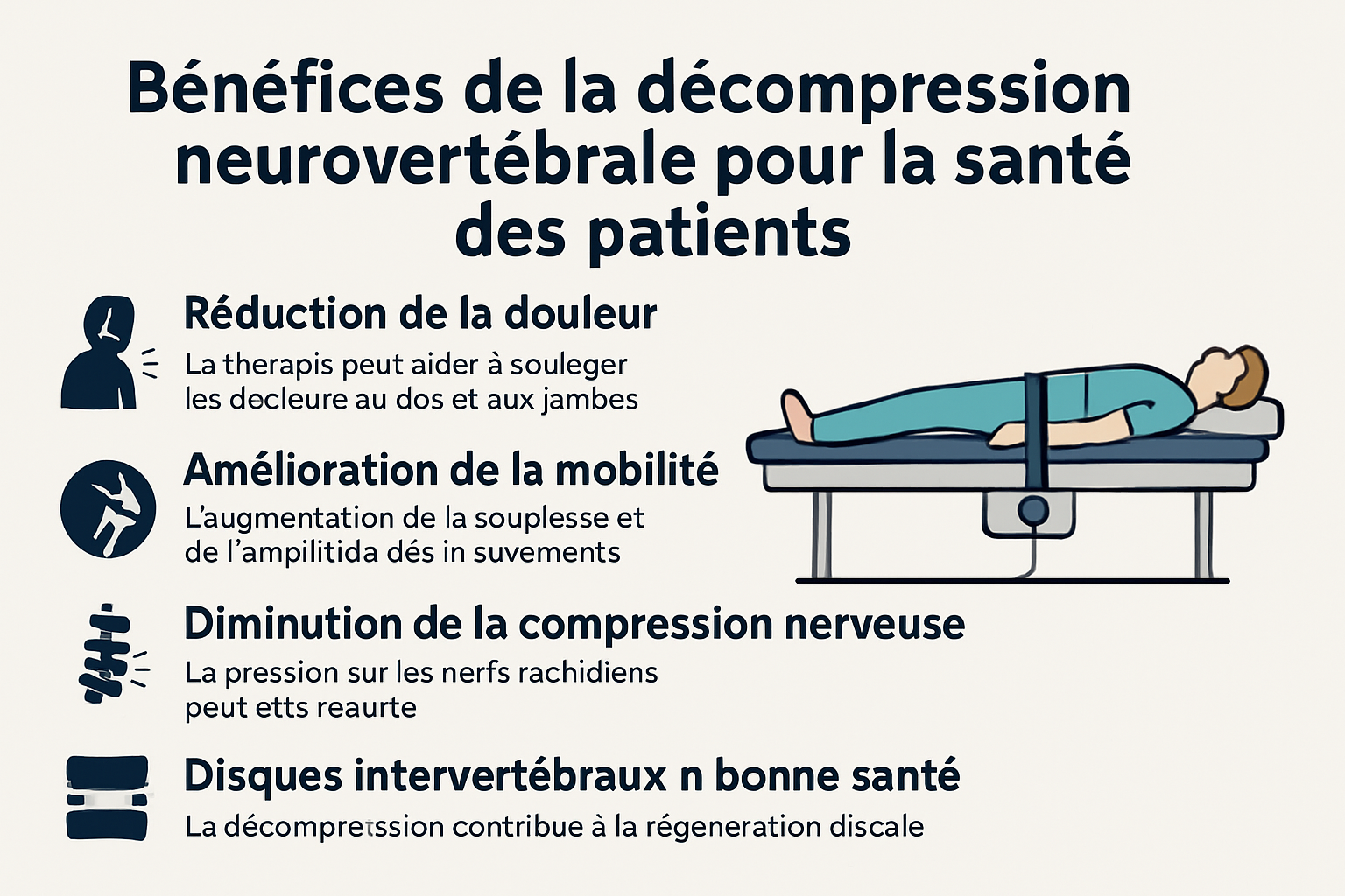 découvrez comment la décompression neurovertébrale, intégrée à un protocole de gestion de la douleur, peut offrir un soulagement durable et améliorer la qualité de vie des personnes souffrant de douleurs chroniques au dos et au cou.